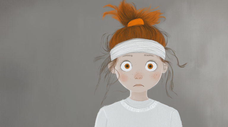 Ein Kind mit Kopfverband.