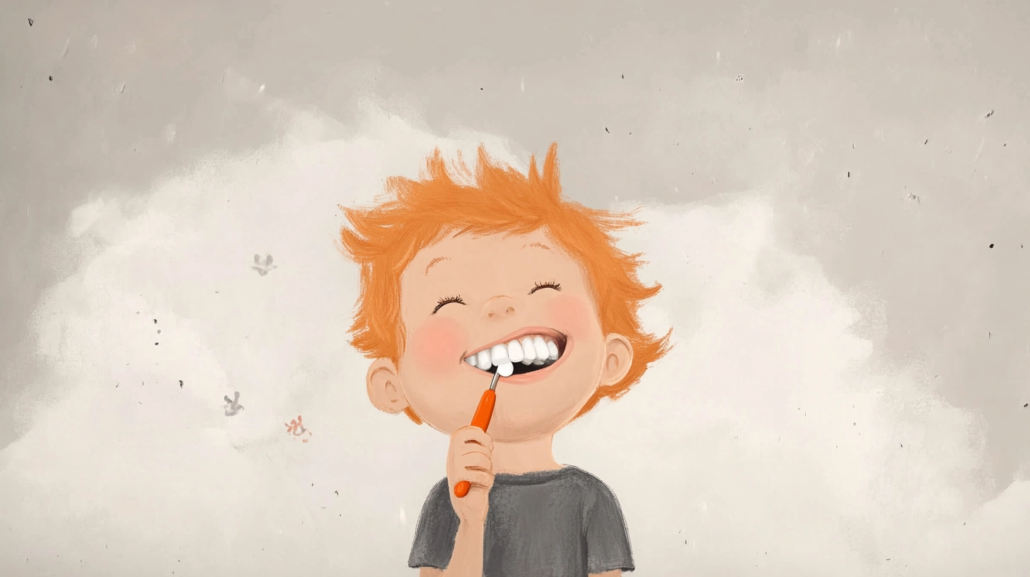 Ein lachendes Kind beim Zähneputzen.