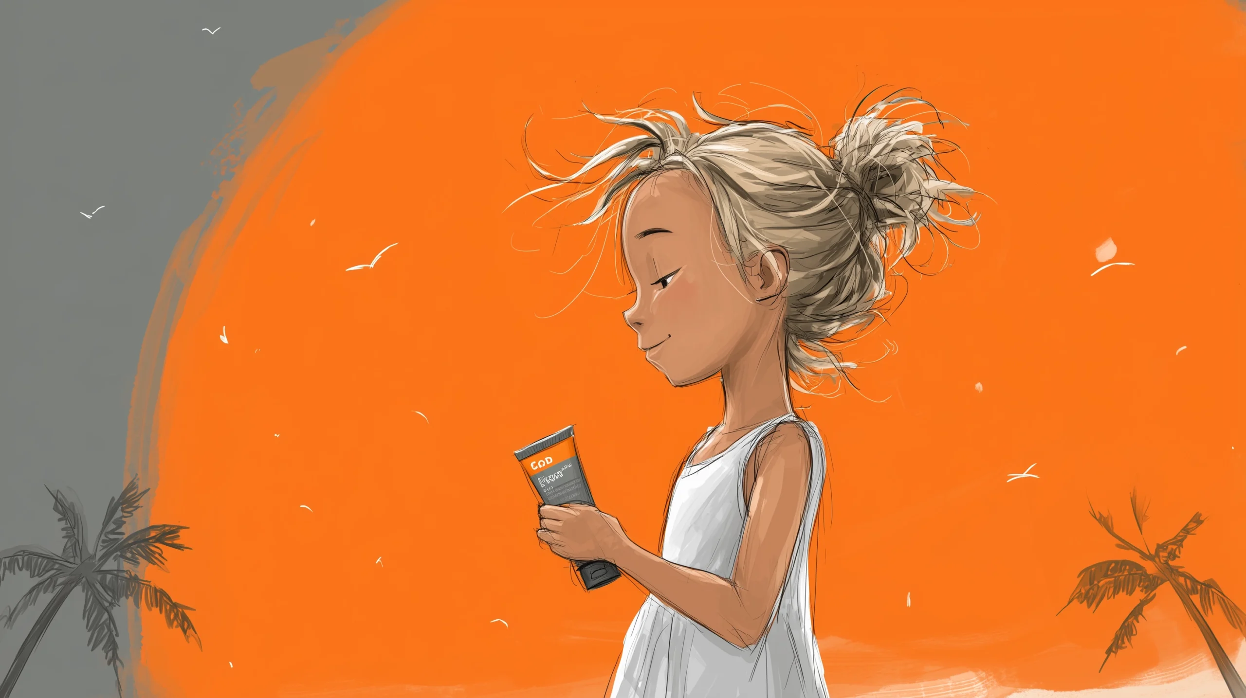 Ein Kind was sich bei praller Sonne mit Sonnencreme einschmiert.