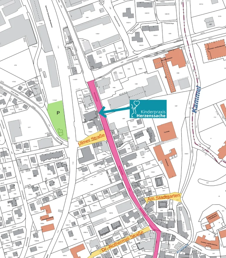 Die Anfahrtsskizze zur Praxis während der Zeit der Straßensperrung in unserem Umfeld.