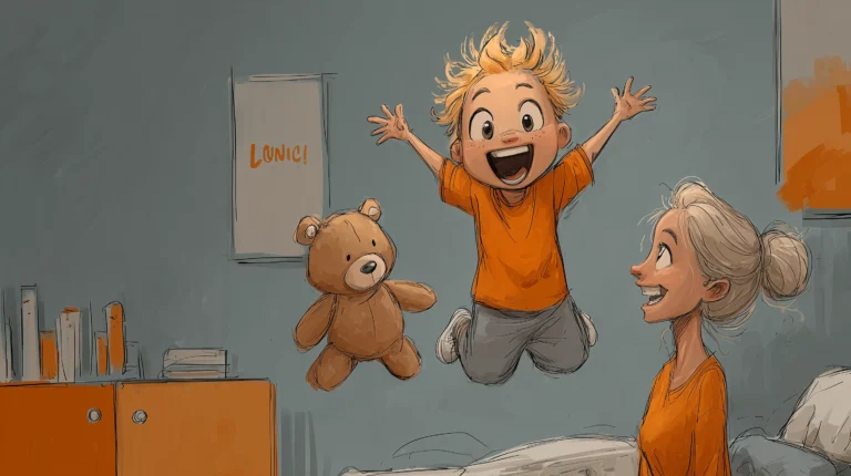 Ein Kind findet seinen Teddy wieder und freut sich