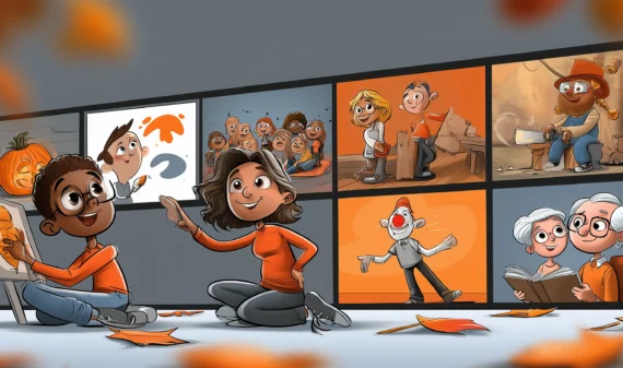 Eine Illustration zu den Kinderkulturtagen 2026. Sie zeigt Kinder bei diversen Aktivitäten.