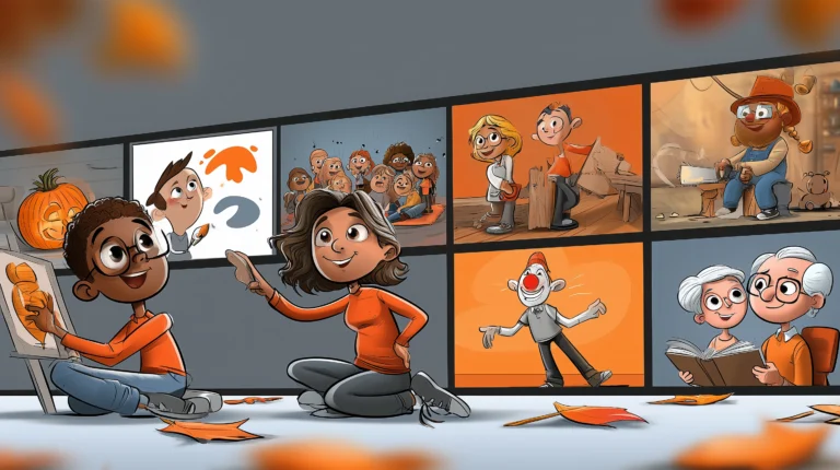 Eine Illustration zu den Kinderkulturtagen 2026. Sie zeigt Kinder bei diversen Aktivitäten.